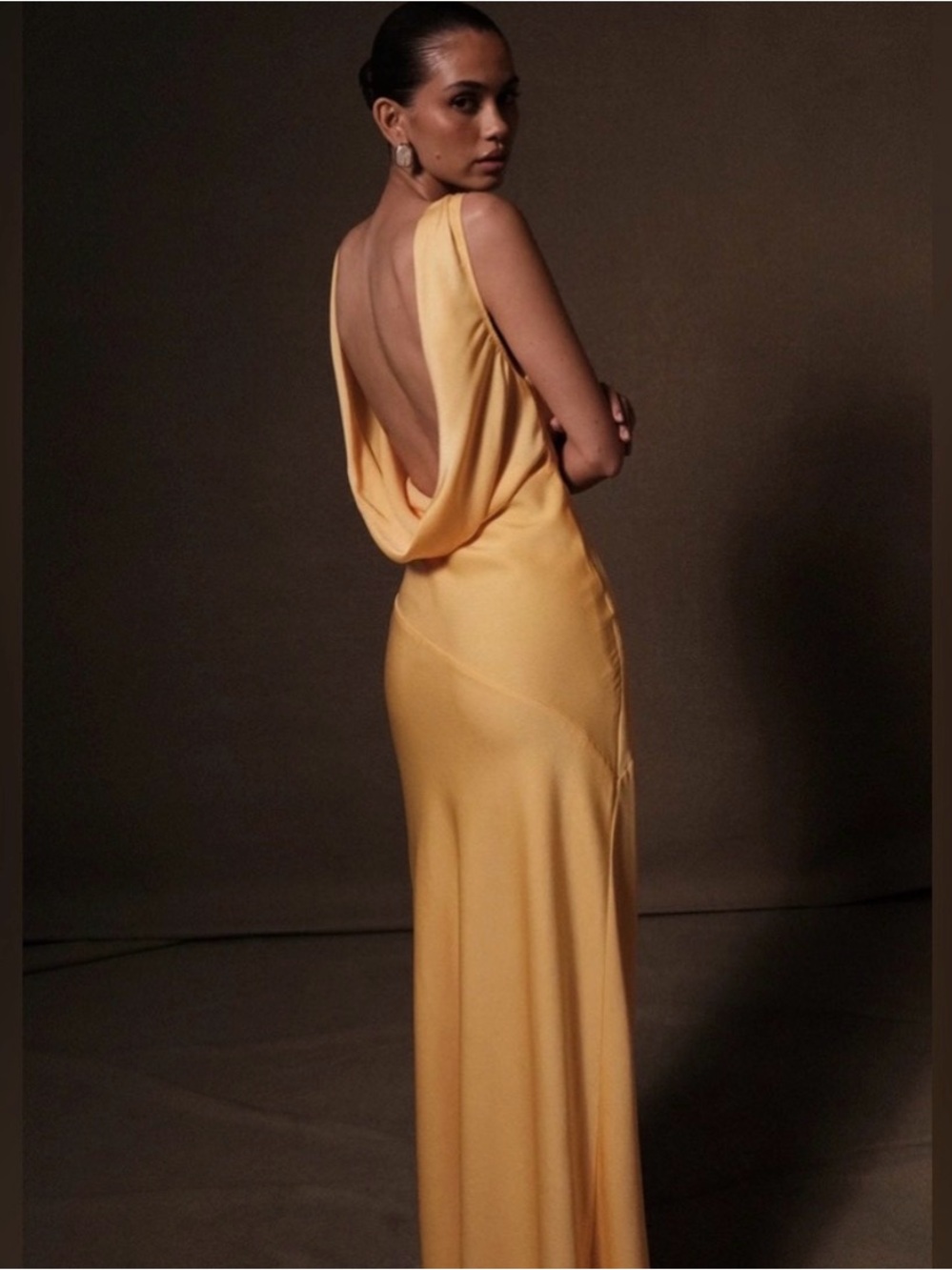 Yellow Satin Slip Dress - Plunge V-Neck Maxi